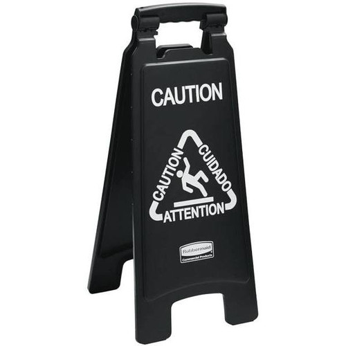 Rubbermaid Commercial 25 In. 2-Sided Multi-Lingual Caution Sign (Black)