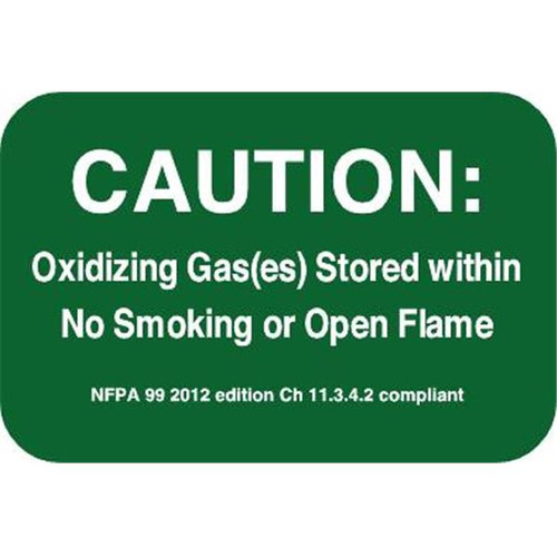 Sign Caution Oxidizing Gases Within No Smoking Or Open Flame 6x9"