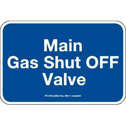 Sign Main Gas Shut Off Valve 18x12"