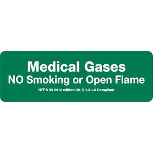 Sign Medical Gases No Smoking Or Open Flame 9x3"