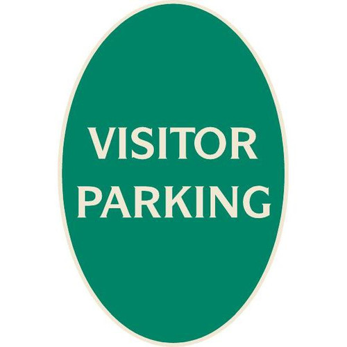 Visitor Parking Oval Designer Sign, Ivory On Green, 12 X 18