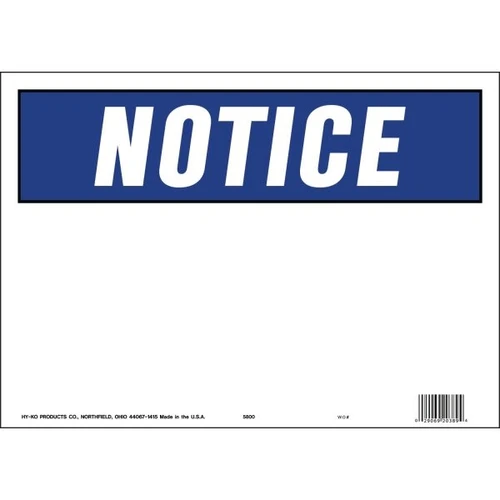 Hy-Ko "Notice" Sign, Polyethylene, 14 X 10", Package Of 5