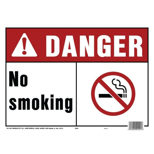 Hy-Ko "Danger No Smoking" Sign, Polyethylene, 14 X 10", Package Of 5