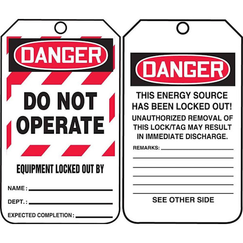 Accuform Lockout Tag Danger Do Not Operate Equipment Package Of 25