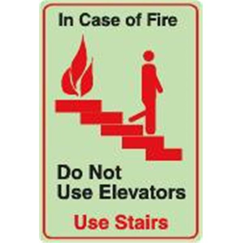 In Case Of Fire Interior Sign, Glow In The Dark, 6 X 9