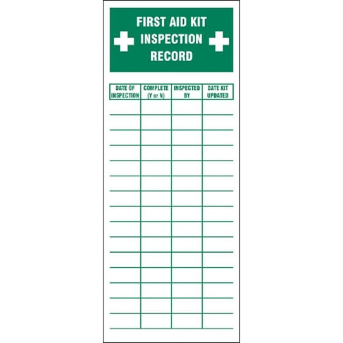 Accuform Safety Label First Aid Kit Inspection Record 5" X 2" Package Of 5