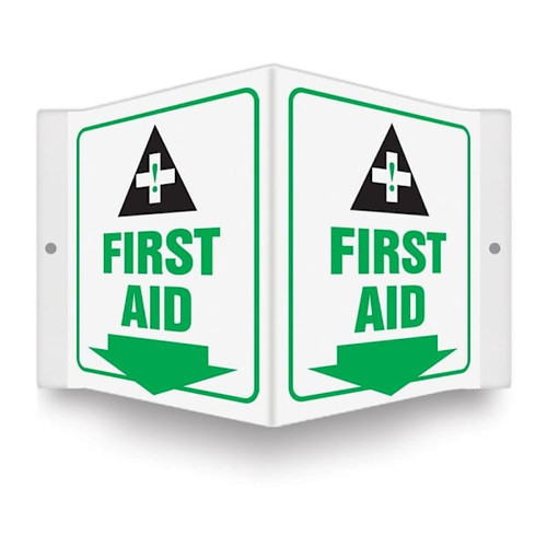 Accuform 3d Projection Sign First Aid Down Arrow Graphic 6" X 5" Plastic