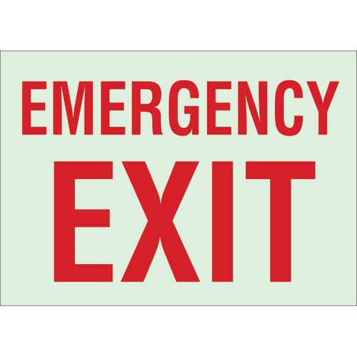 Brady 10 X 14" Glow In The Dark Self Sticking Emergency Exit Sign