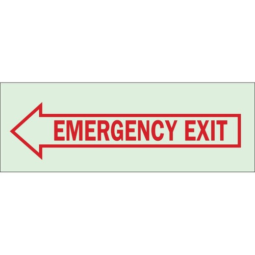 Brady 3-1/2 X 10" Glow In The Dark Self Sticking Emergency Exit Left Sign