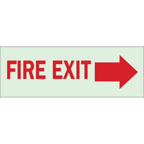 Brady 3-1/2 X 10" Glow In The Dark Self Sticking Fire Exit Right Sign