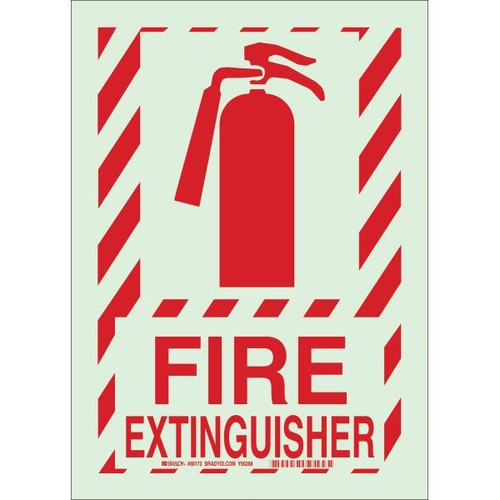 Brady 14 X 10" Glow In The Dark Self Sticking Fire Extinguisher Sign