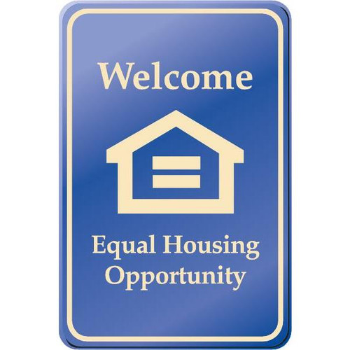 Welcome Equal Housing Interior Sign, Ivory On Blue, 6 X 9