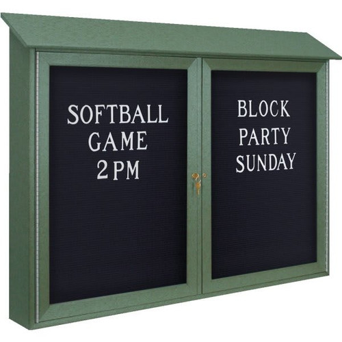Enclosed Double Door Outdoor Letter Board, Post Mount, Green, 45"W X 36"H X 5-1/2"D