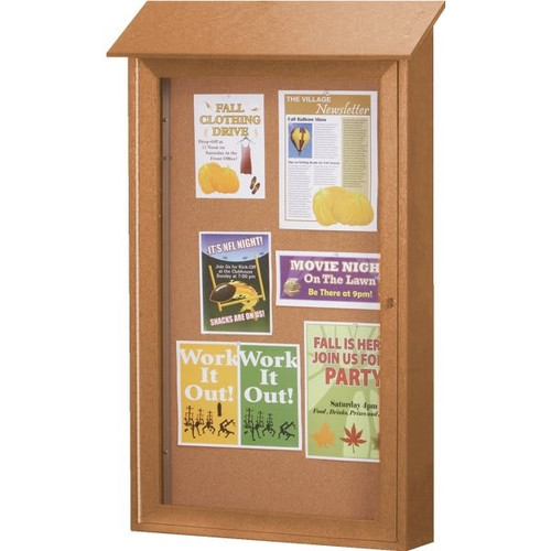 Enclosed Single Door Indoor Corkboard, Wall Mount, Cedar, 38 X 54"