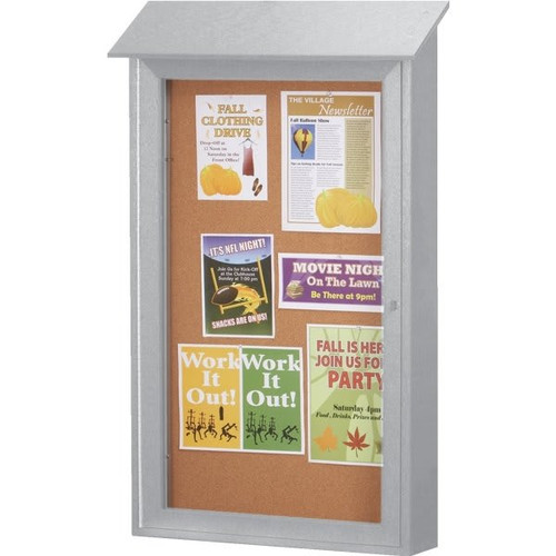 Enclosed Single Door Outdoor Corkboard, Wall Mount, Gray, 32 X 48"