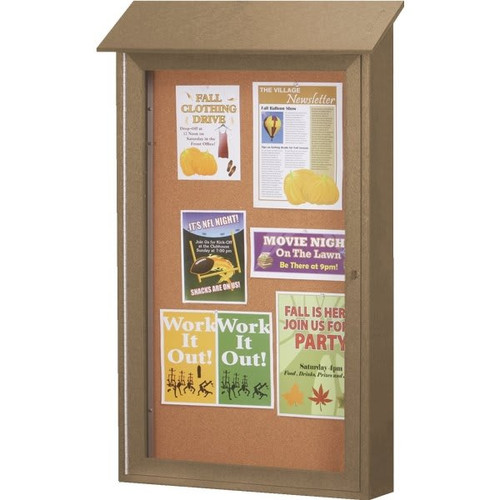 Enclosed Single Door Indoor Corkboard, Wall Mount, Weathered Wood, 32 X 48"