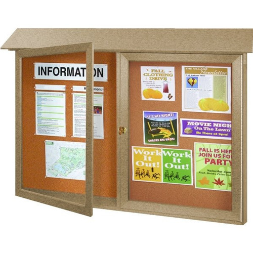 Enclosed Double Door Outdoor Corkboard, Wall Mount, Sand, 52 X 40"