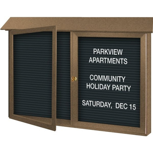 Enclosed Double Door Indoor Letter Board, Wall Mount, Weathered Wood, 45" X3'6"