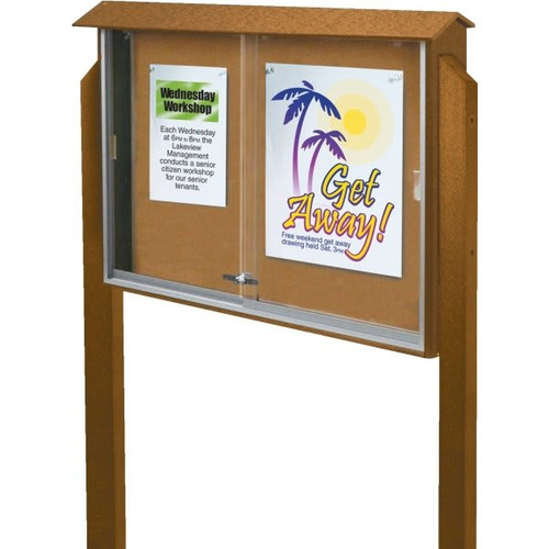 Enclosed Single Door Indoor Corkboard, Wall Mount, Cedar, 45" X 3'6"