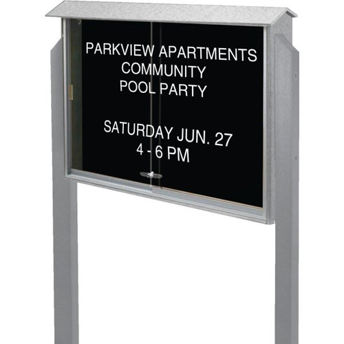 Enclosed Sliding Door Indoor Letter Board, Light Gray, 45" X 3'