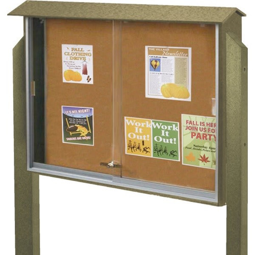Enclosed Sliding Door Indoor Corkboard, Weathered Wood, 52 X 40"