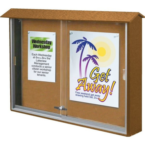 Enclosed Sliding Door Corkboard, Wall Mount, Cedar, 52 X 40"