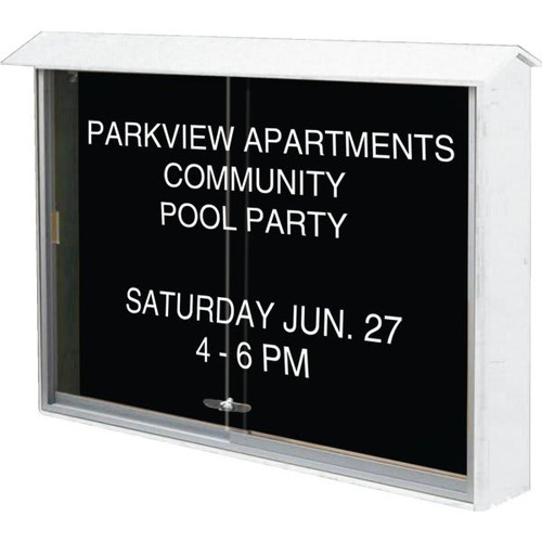 Enclosed Sliding Door Indoor Letter Board, Wall Mount, White, 45" X 3'6"