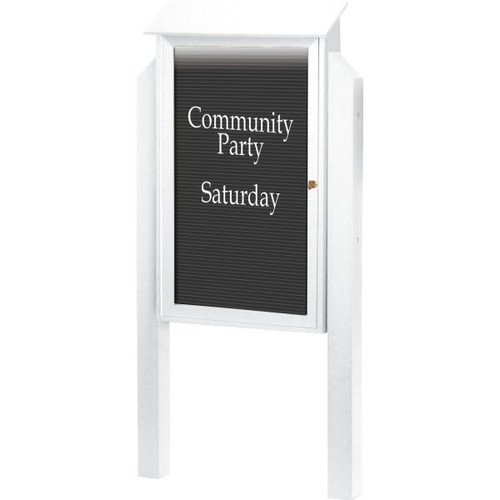 Enclosed Single Door Outdoor Letter Board, Light Post, White, 32 X 48"