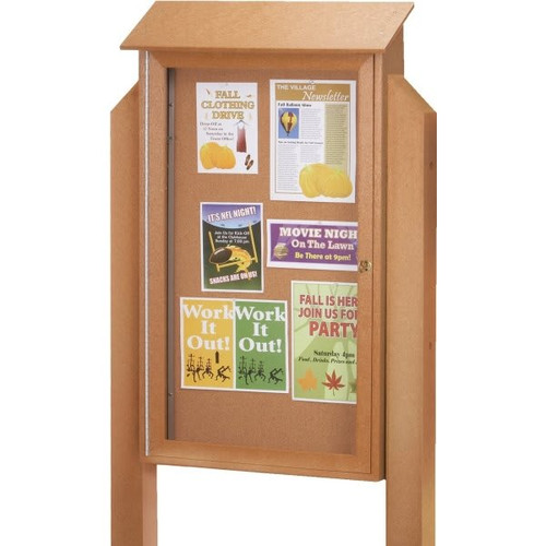 Outdoor Corkboard, Lighted Post Mount, Cedar, 38 X 54"
