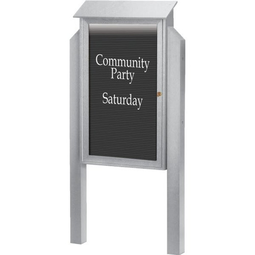 Enclosed Single Door Outdoor Letter Board, Light Post, Light Gray, 38 X 54"