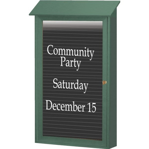 Enclosed Single Door Letter Board, Lighted Wall Mount, Woodland Green, 26 X 42"