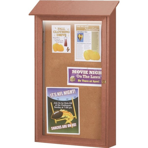 Enclosed Single Door Corkboard, Lighted Wall Mount, Cedar, 38 X 54"