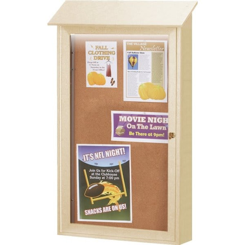 Enclosed Single Door Corkboard, Lighted Wall Mount, Sand, 38 X 54"