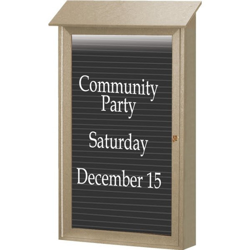 Enclosed Single Door Letter Board, Lighted Wall Mount, Weathered Wood, 38 X 54"