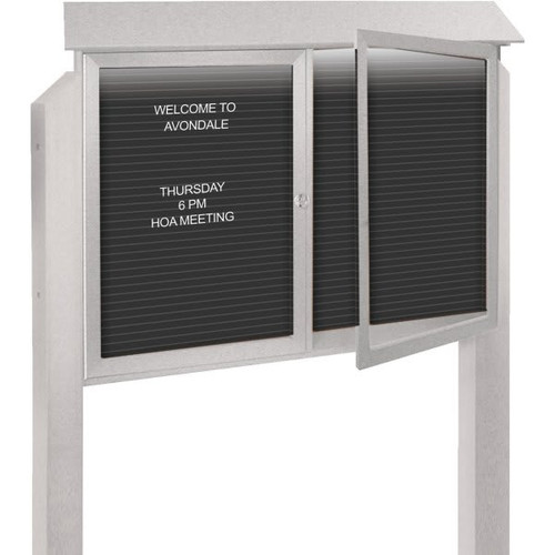 Enclosed Double Door Letter Board, Light Post, Light Gray, 45" X 3'