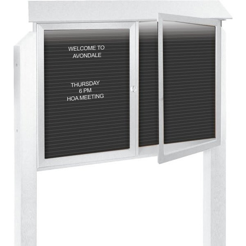 Enclosed Double Door Letter Board, Light Post, White, 45" X 3'