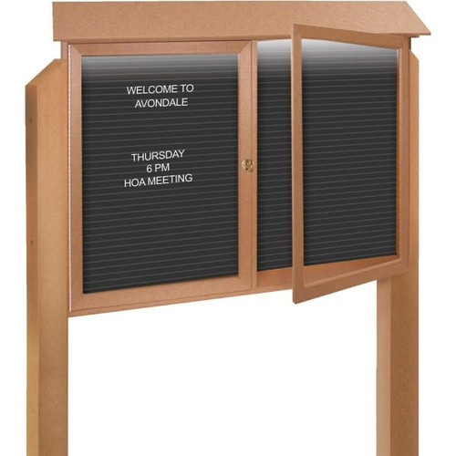 Enclosed Double Door Letter Board, Light Post, Cedar, 45" X 3'6"