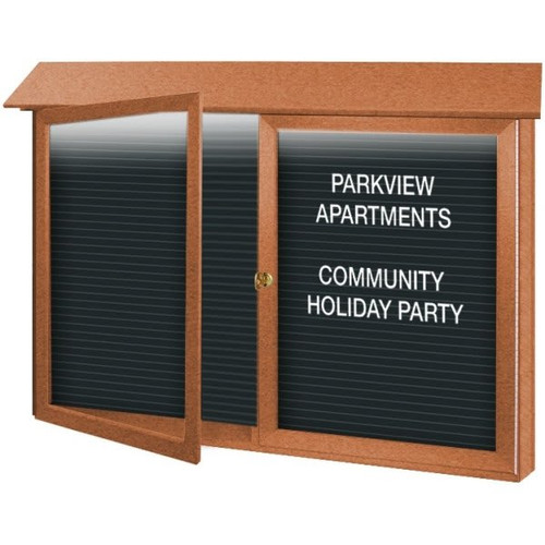Enclosed Double Door Letter Board, Lighted Wall Mount, Cedar, 45" X 3'6"