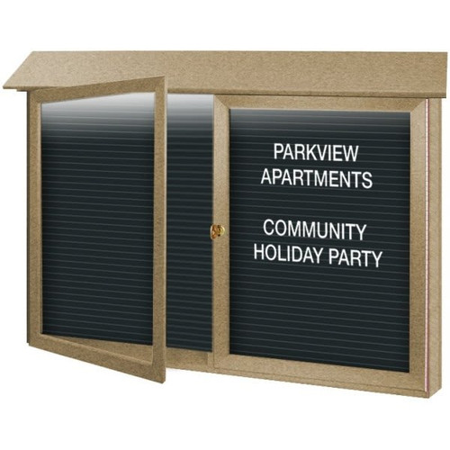 Enclosed Double Door Outdoor Letter Board, Lighted Wall Mount, Sand, 45" X 3'