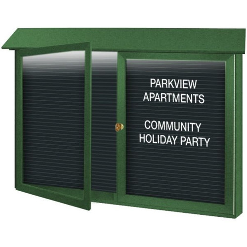 Enclosed Double Door Letter Board, Lighted Wall Mount, Woodland Green, 45" X 3'