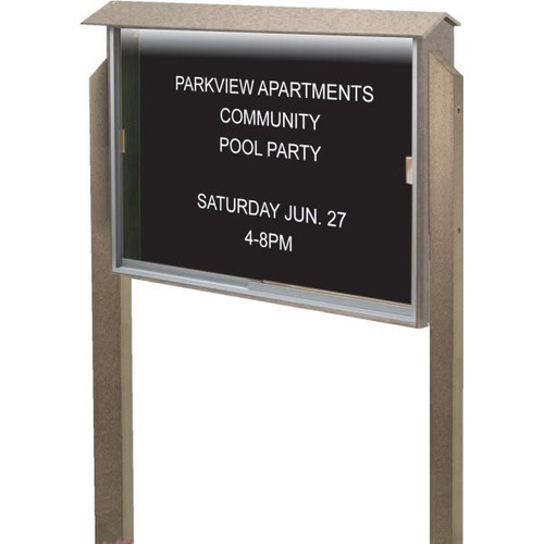 Enclosed Sliding Door Letter Board, Light Post, Sand, 52 X 40"