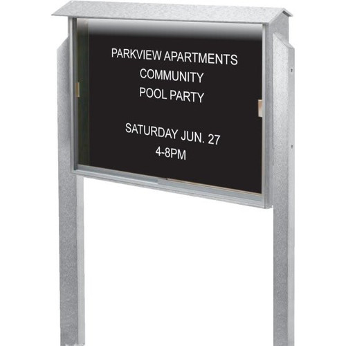 Enclosed Sliding Door Letter Board, Light Post, White, 52 X 40"