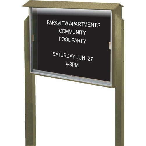 Enclosed Sliding Door Letter Board, Light Post, Weathered Wood, 45" X 3'6"
