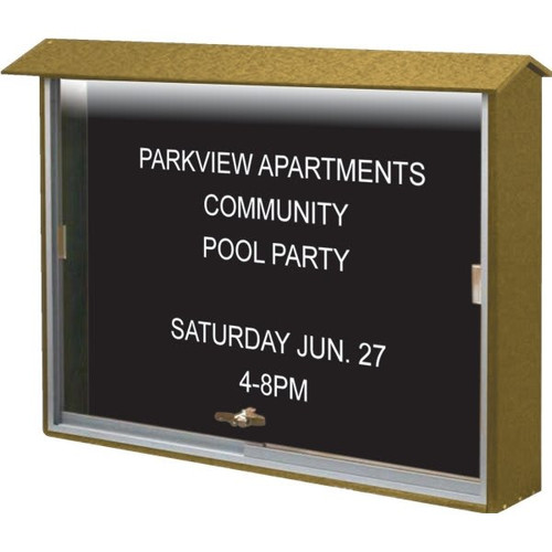 Enclosed Sliding Door Letter Board, Lighted Wall Mount, Cedar, 52 X 40"