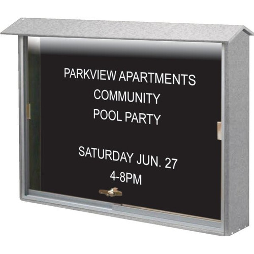 Enclosed Sliding Door Letter Board, Lighted Wall Mount, Light Gray, 52 X 40"