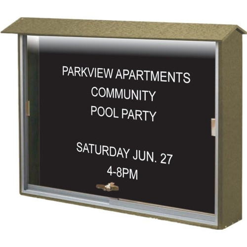 Enclosed Sliding Door Letter Board, Lighted Wall Mount, Weathered Wood, 52x40"