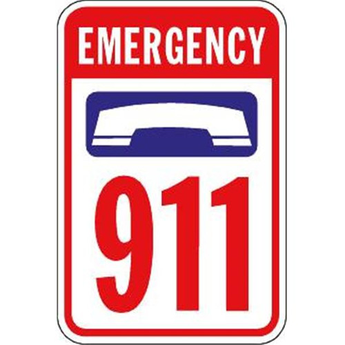 Emergency 911 Phone Graphic Pool Safety Sign, Non-Reflective, 18 X 24