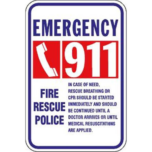 Emergency 911 Pool Safety Sign, Non-Reflective, 12 X 18