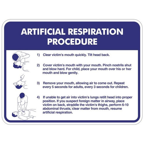 Artificial Respiration Procedure...  Sign, Non-Reflective, 24 X 18"