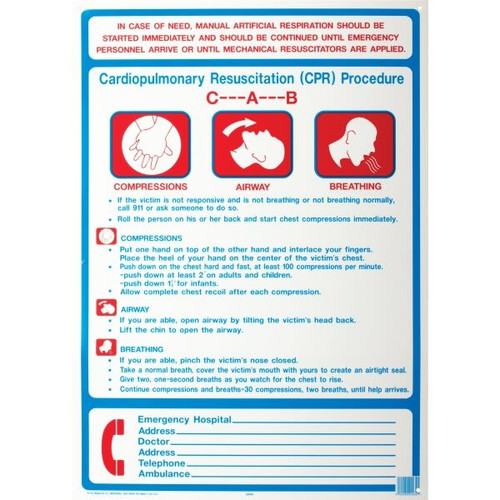 Hy-Ko "Rescue CPR Instructions" Pool/Spa Safety Sign, Plastic, 20 X 28"
